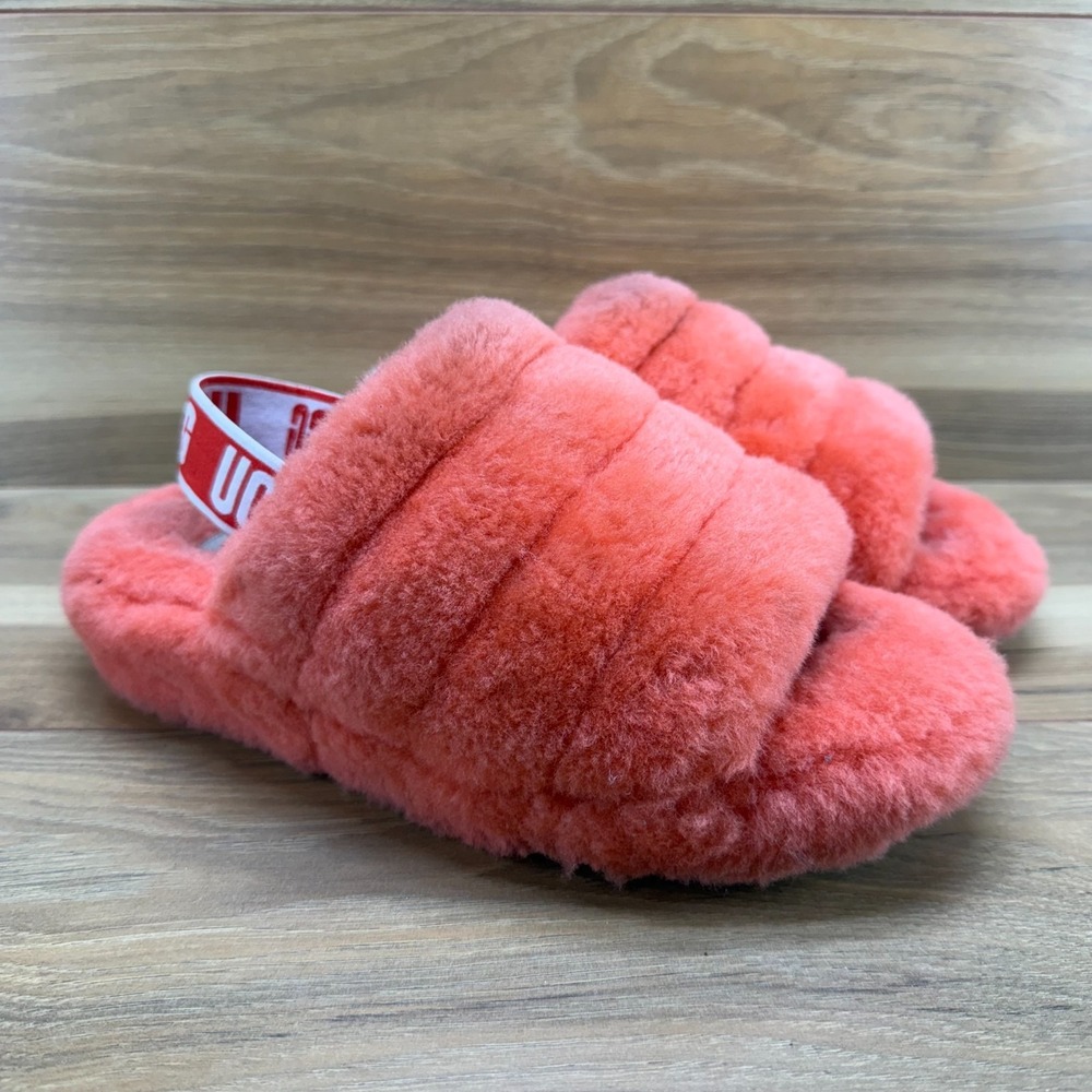 UGG Womens Slippers Size 9 Coral Fluff Yeah Shearling Fur Slingback
